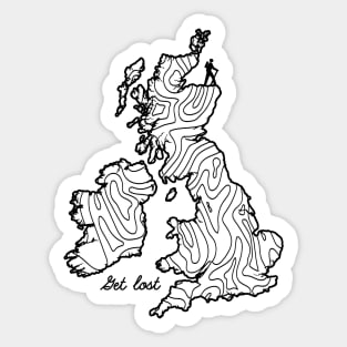 Get Lost Hiking Topographic Art Hike United Kingdom State Map Sticker